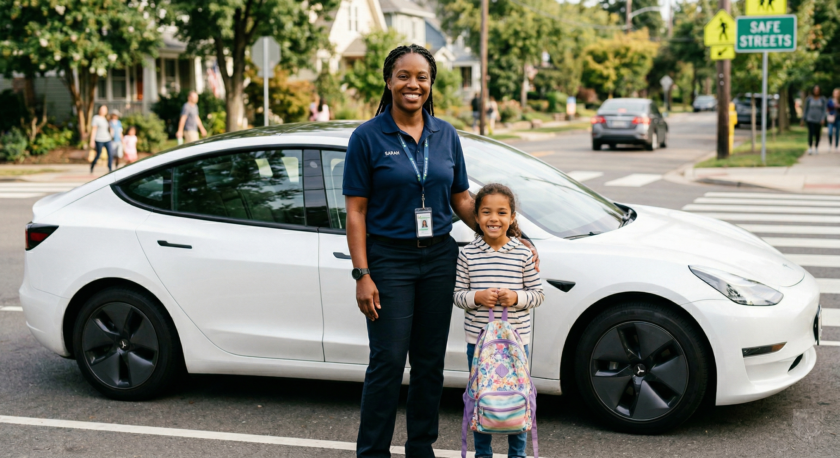 Professional school driver smiling at a student